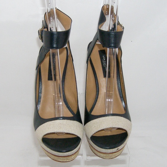 Ann Taylor Briston blue leather espadrille heel 7M - Picture 3 of 8